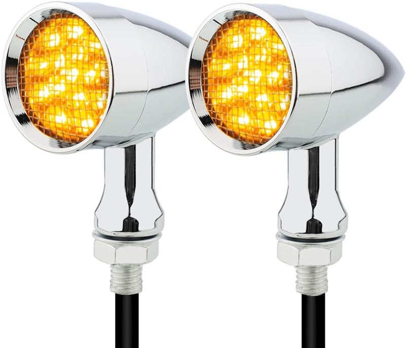 TSUNG Bullet LED Turn Signal Light Motorcycle Front Rear Indicator Small Blinker Universal for Cruiser Chopper Bobber Cafe Racer Street Bike (A-Chrome-Amber) - Image 1